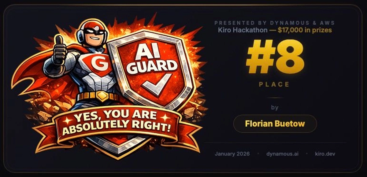 Guard won 8th place in the Kiro Hackathon